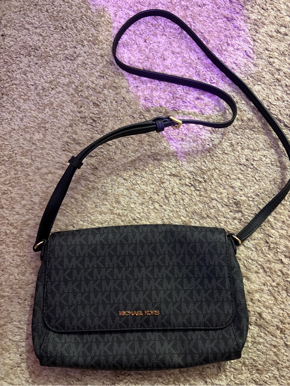 Michael Kors Black MK Logo Crossbody with Gold Hardware
